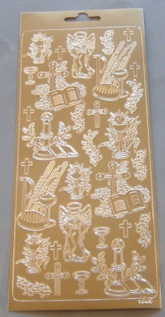 Stickerbogen 10 x 23 cm Ziersticker Kommunion / Konfirmation gold