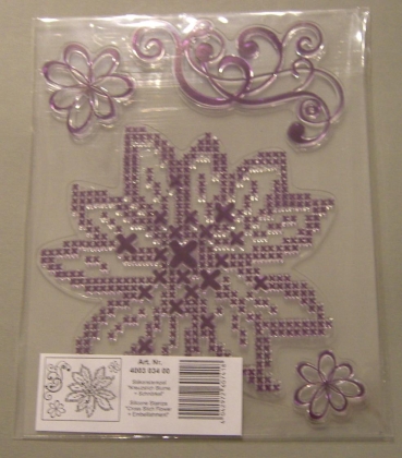 VIVA Decor Transparente Silikon-Stempel Kreuzstich Blume + Schnörkel
