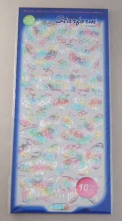 Stickerbogen 10 x 23 cm Marienkäfer und Schmetterlinge silber multicolor