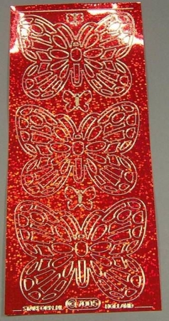 Stickerbogen 10 x 23 cm holografisch Schmetterlinge rot