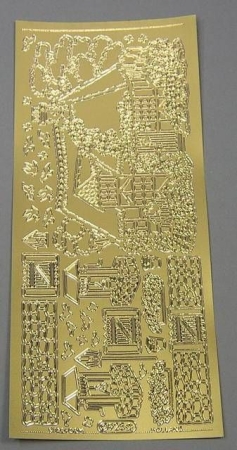 Stickerbogen 10 x 23 cm Cottage und Bunnen gold