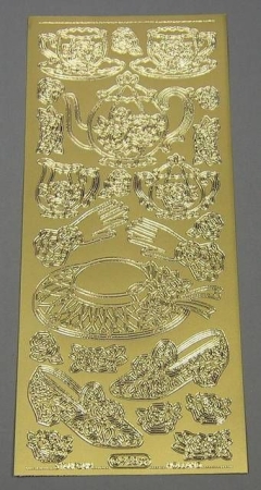 Stickerbogen 10 x 23 cm Teekanne + Hut + Schuh gold