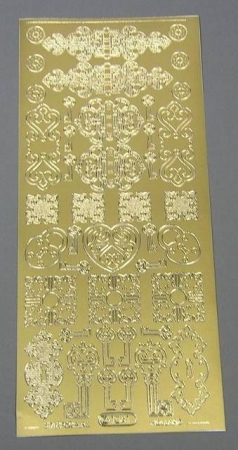 Stickerbogen 10 x 23 cm Schlüssel und Schloss gold