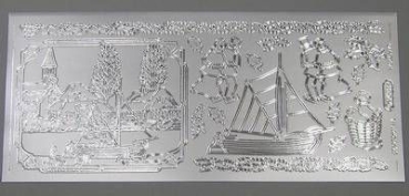 Stickerbogen 10 x 23 cm Weihnachtslandschaft silber