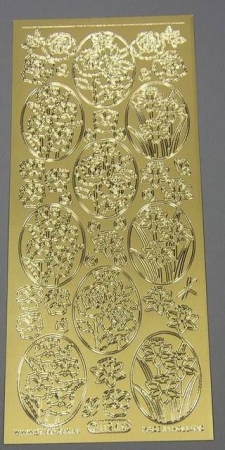 Stickerbogen 10 x 23 cm Blumen in oval gold