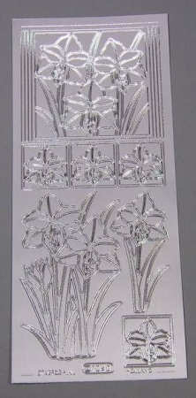 Stickerbogen 10 x 23 cm Narzisse silber