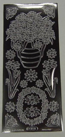 Stickerbogen 10 x 23 cm Vase mit Blumen schwarz