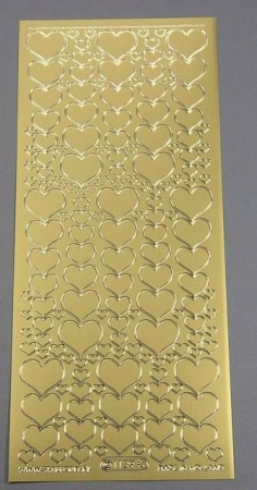 Stickerbogen 10 x 23 cm Herzen gold