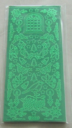 Le Suh Stickerbogen 10 x 23 cm Stern + Fenster + Kränze grün