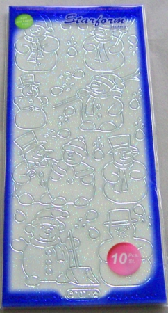 LeSuh Stickerbogen 10 x 23 cm Transparent Schneemänner Glitter Silber