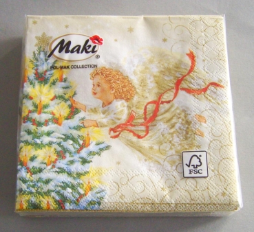 Serviette Cocktail Weihnachtsengel creme gold