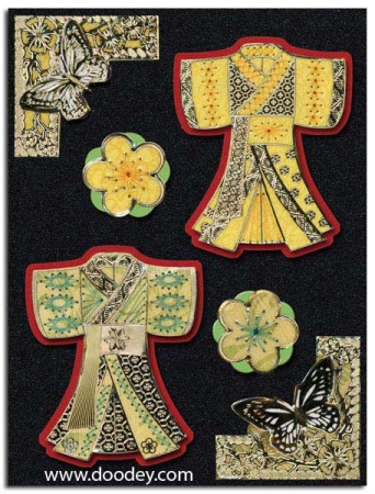 Preview: MD Sticker transparent Blumen mit Schmetterlingen gold