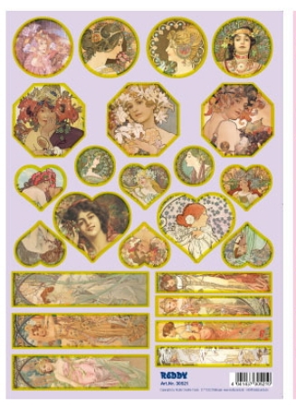 Stanzbogen mit Goldrand für Prägeboard Miniboox Jugendstil