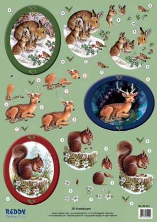 Reddy 3D Stanzbogen Waldtiere, Hasen, Rehe, Eichhörnchen