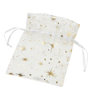 Organzasäckchen Sterne 10 x 13 cm weiss