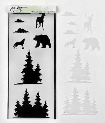 Preview: Picket Fence Studios Winter Forest Scenery 4 x 10 Inch Stencil