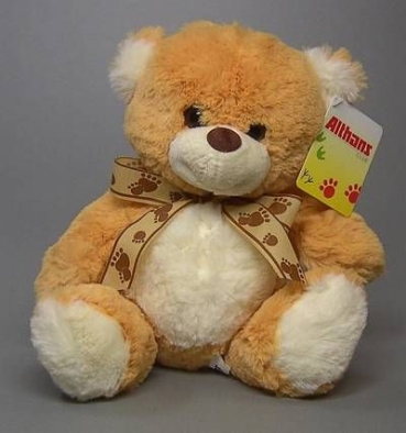 Althans Plüschtier Bär sitzend mit Schleife 20 cm beige