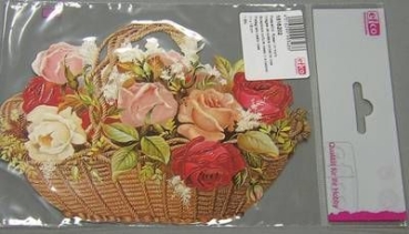 Poesiebild Rosen im Korb 11 x 16 cm