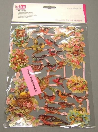 Poesiebild 24 x 17 cm Vögel / Blumen