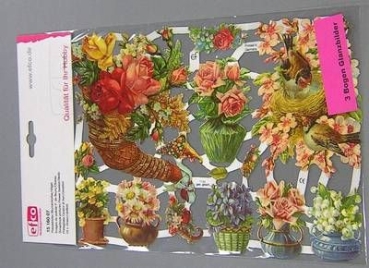 Poesiebild 24 x 17 cm Blumenkörbe Vögel
