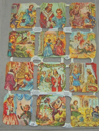 Poesiebild 24 x 17 cm Märchen Rumpelstilzchen I 50er Jahre Glimmer silber