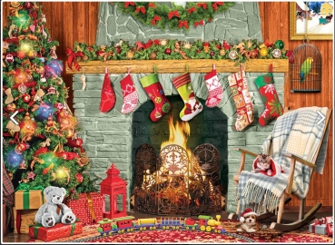 Preview: Eurographics Puzzle mit 500 Teilen Christmas by the Fireplace von Paul Normand