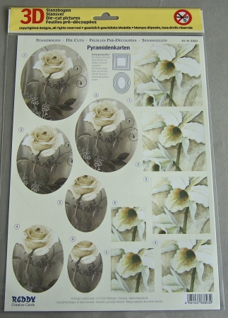 Stanzbogen für Pyramidentechnik Blumen weiss-grün 2 Stück