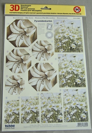 Preview: Stanzbogen für Pyramidentechnik Blumen weiss-grün 2 Stück