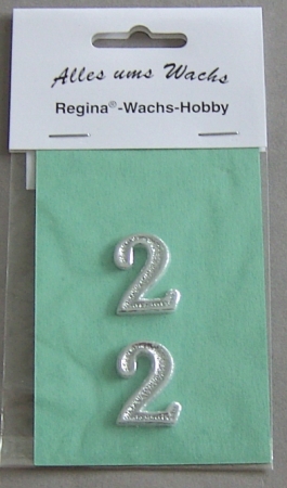 Wachs Zahl "2" glänzend, 25 mm silber