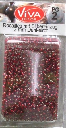VIVA Rocailles Perlen mit Silbereinzug 2 mm 17 Gr dunkelrot