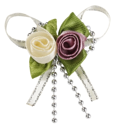 Preview: Satin-Rosen mit Band rosenholz-creme ca. 3 cm
