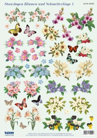 Reddy Cards 3D Stanzbogen, Blumen und Schmetterling I