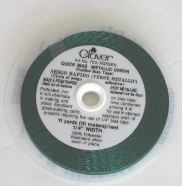 CLOVER Aufbügelbares / Schnelles Schrägband 6 mm grün metall