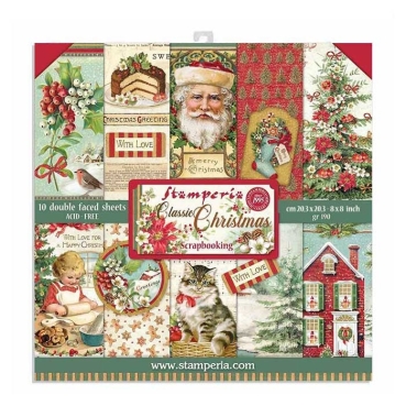 Stamperia 8 x 8 inch Paper Pack / Papiere Classic Christmas