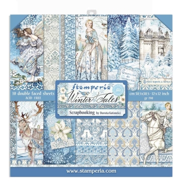 Stamperia Block Large 12 x 12 Inch mit 10 doppelseitig bedruckten Papieren Winter Tales