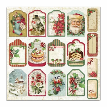 Preview: Stamperia Doppelseitiges Papier Classic Christmas Tag