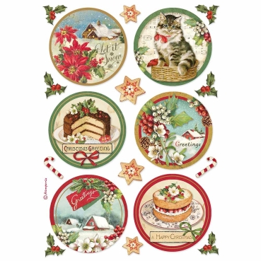 Stamperia A4 Rice Paper Reispapier packed Happy Christmas Round