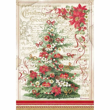 Stamperia A4 Rice Paper Reispapier packed Christmas Greetings Tree