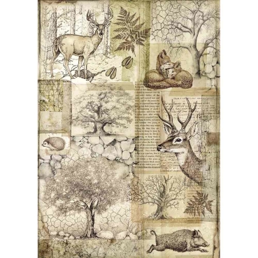 Stamperia A4 Rice Paper Reispapier packed Deer and wild Boar