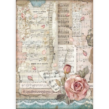 Stamperia A4 Rice Paper Reispapier Passion Roses And Music