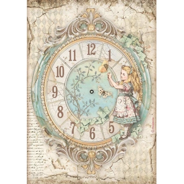 Stamperia A4 Rice Paper Reispapier Alice Clock