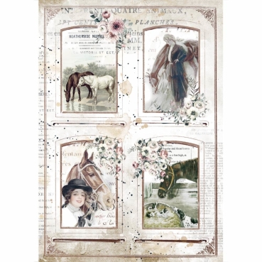 Stamperia A4 Rice Paper Reispapier Romantic Horses 4 Frames
