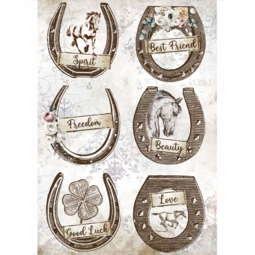 Stamperia A4 Rice Paper Reispapier Romantic Horses Horseshoes