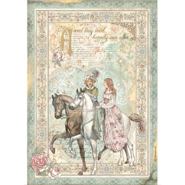 Stamperia A4 Rice Paper Reispapier Sleeping Beauty Prince on Horse