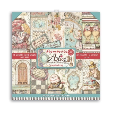 Stamperia 12 x 12 inch Paper Pack / Papiere Alice through the Looking Glass