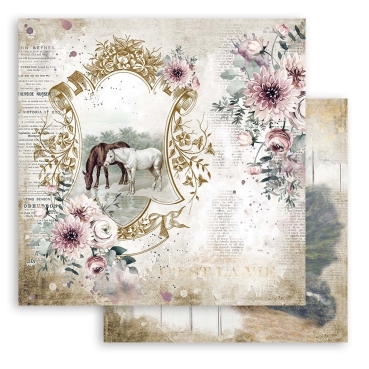 Stamperia Doppelseitig bedruckter Papierbogen 12 x 12 Inch Paper Sheet Romantic Horses Lake