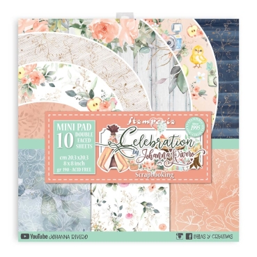 Stamperia 8 x 8 inch Small Paper Pad / 10 Papiere Celebration