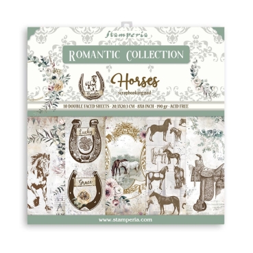 Stamperia 8 x 8 inch Small Paper Pad / 10 Papiere Romantic Horses