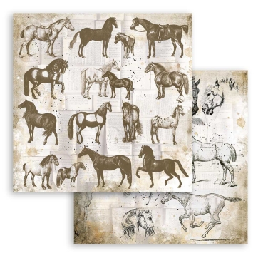 Stamperia 8 x 8 inch Small Paper Pad / 10 Papiere Romantic Horses