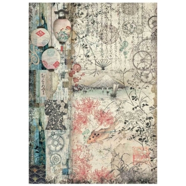 Stamperia A4 Rice Paper Reispapier Sir Vagabond in Japan lamps